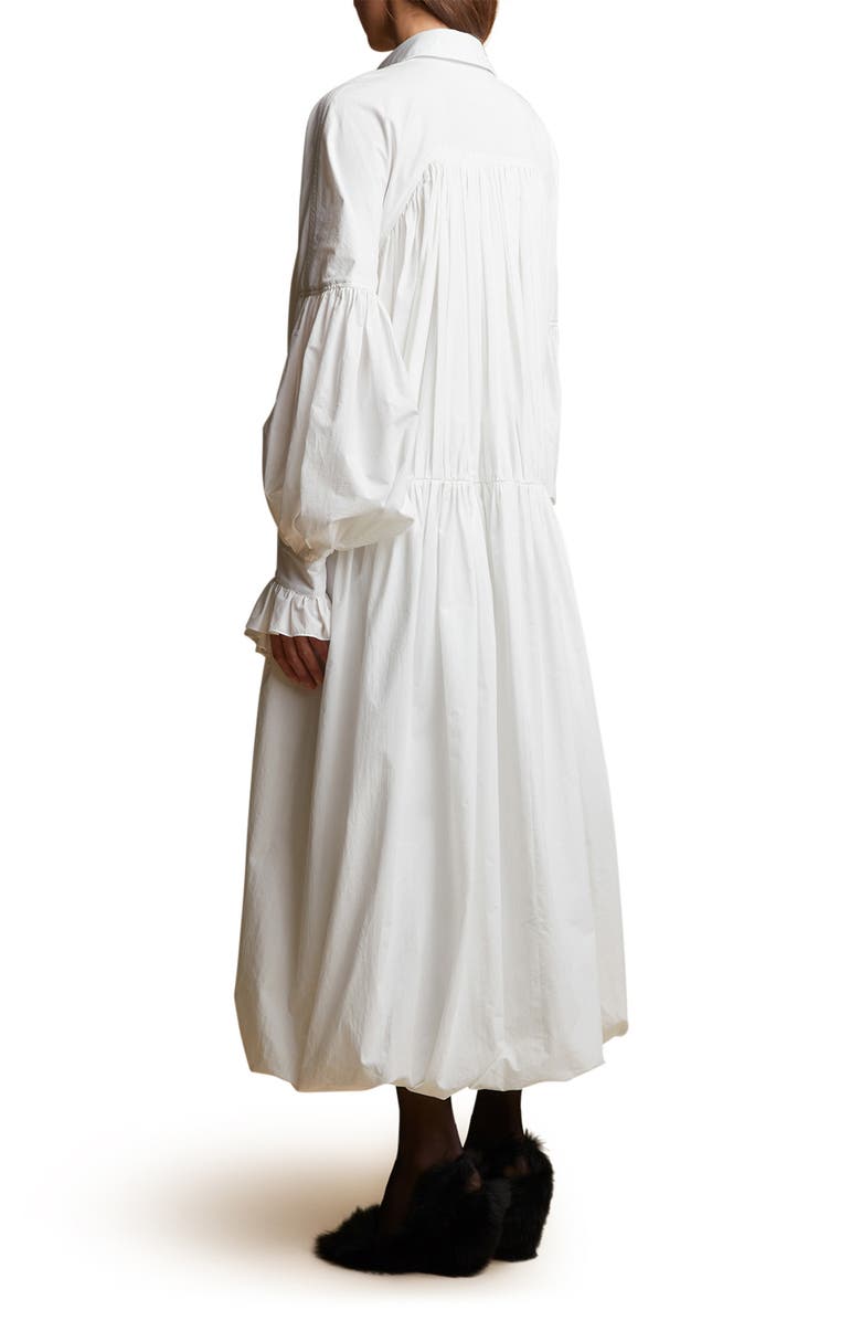 Khaite Colleen Gathered Long Sleeve Drop Waist Cotton Poplin Shirtdress, Alternate, color,