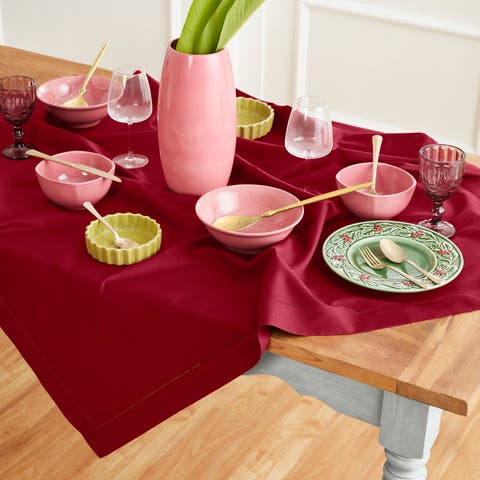 Cotton Linen Hemstitch Table Throw 52 x 52 Inch