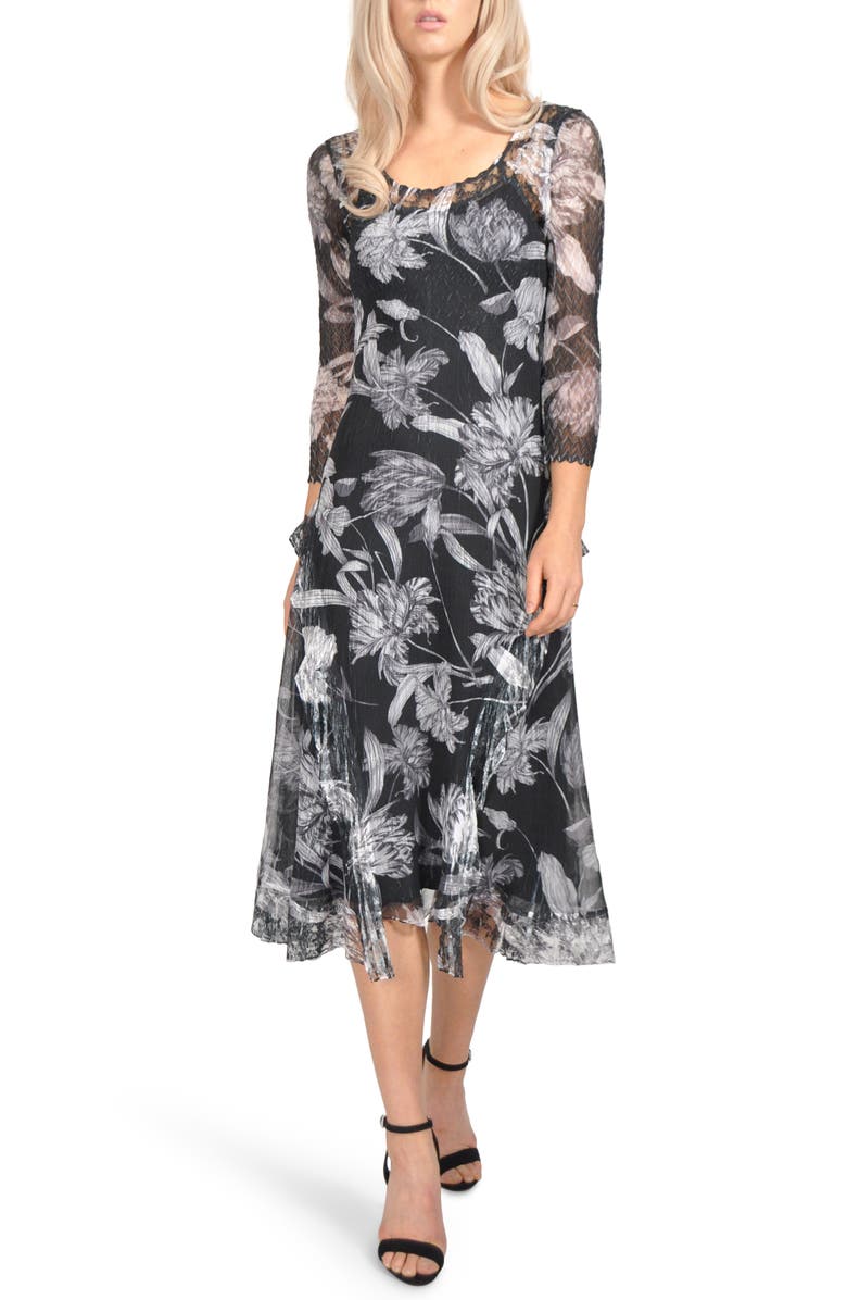 Komarov Floral Chiffon A-Line Dress, Main, color,
