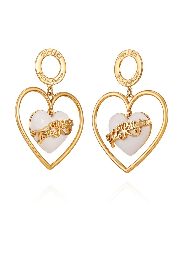 Heart statement earring, Alternate, color, goldtone