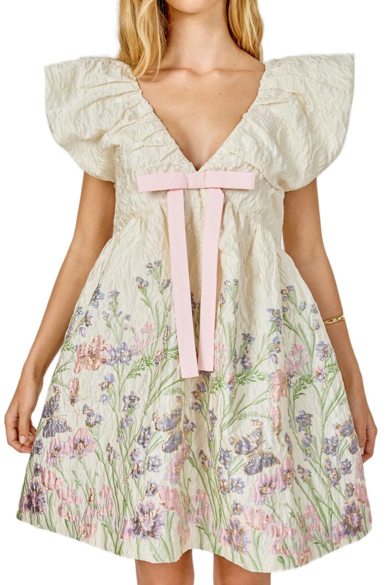 Metallic Floral Jacquard Minidress, Alternate, color, CREAM MULTI