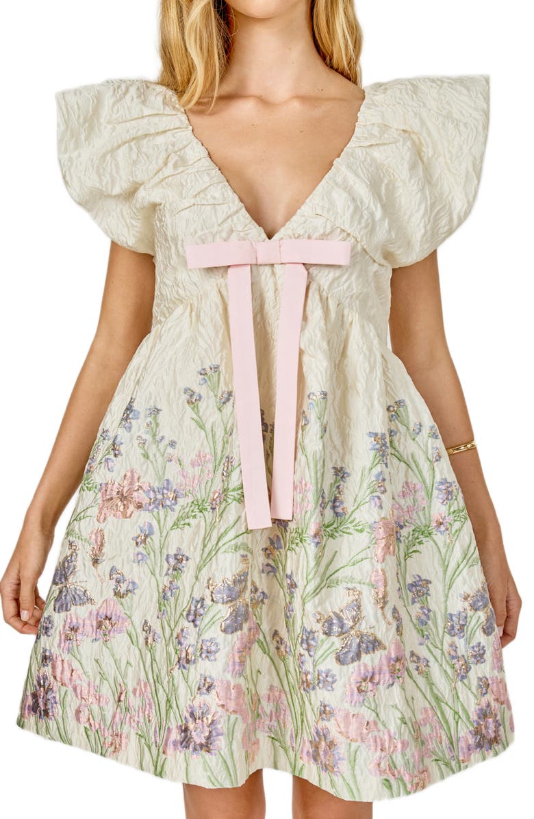 Endless Rose Metallic Floral Jacquard Minidress, Alternate, color, Cream Multi