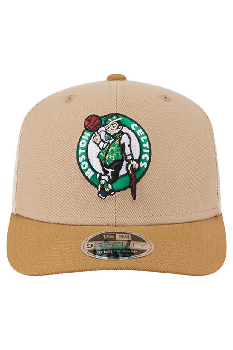 Men's New Era Tan/Light Brown Boston Celtics Two-Tone 9SEVENTY Adjustable Trucker Hat, Alternate, color, Tan
