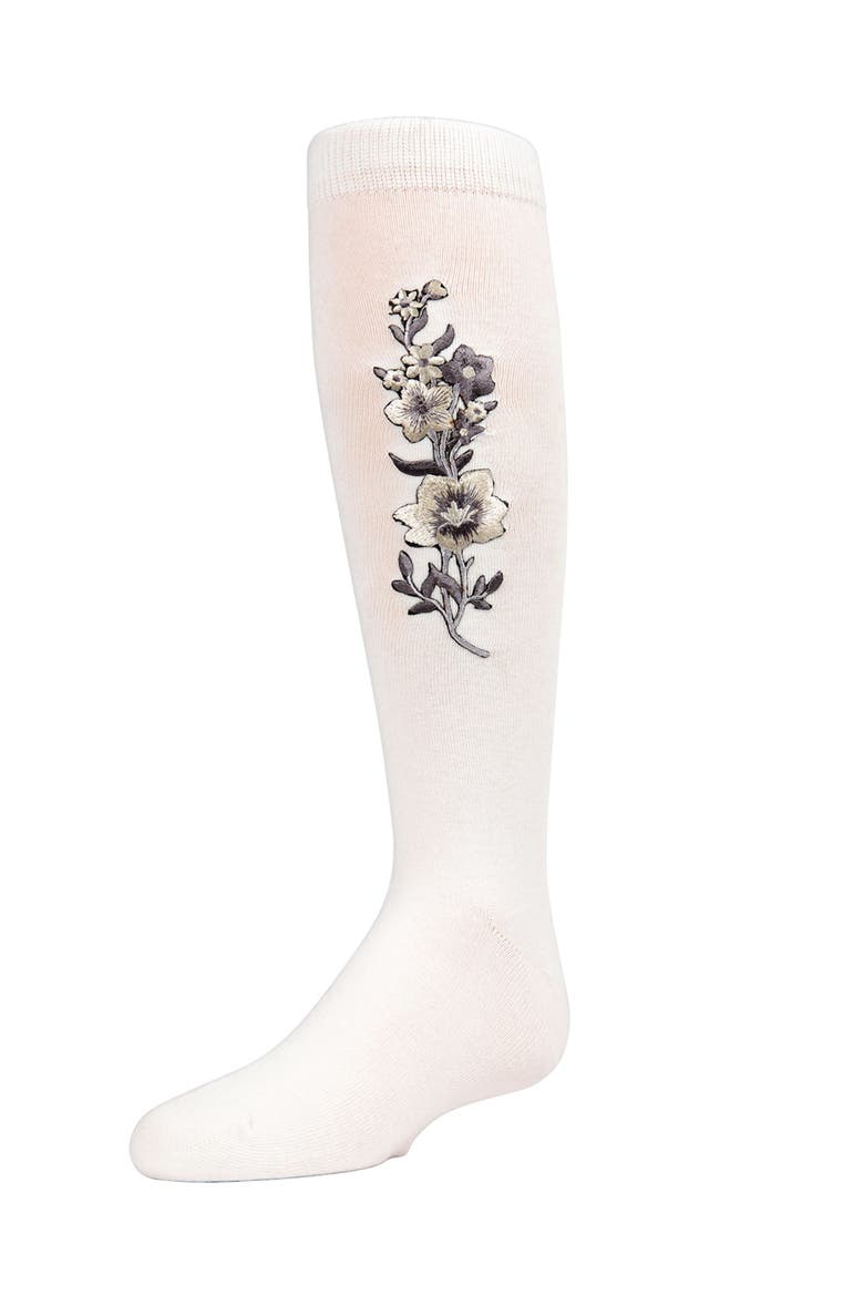 High Climbers Embroidered Floral Knee-High Socks, Main, color, Winter White