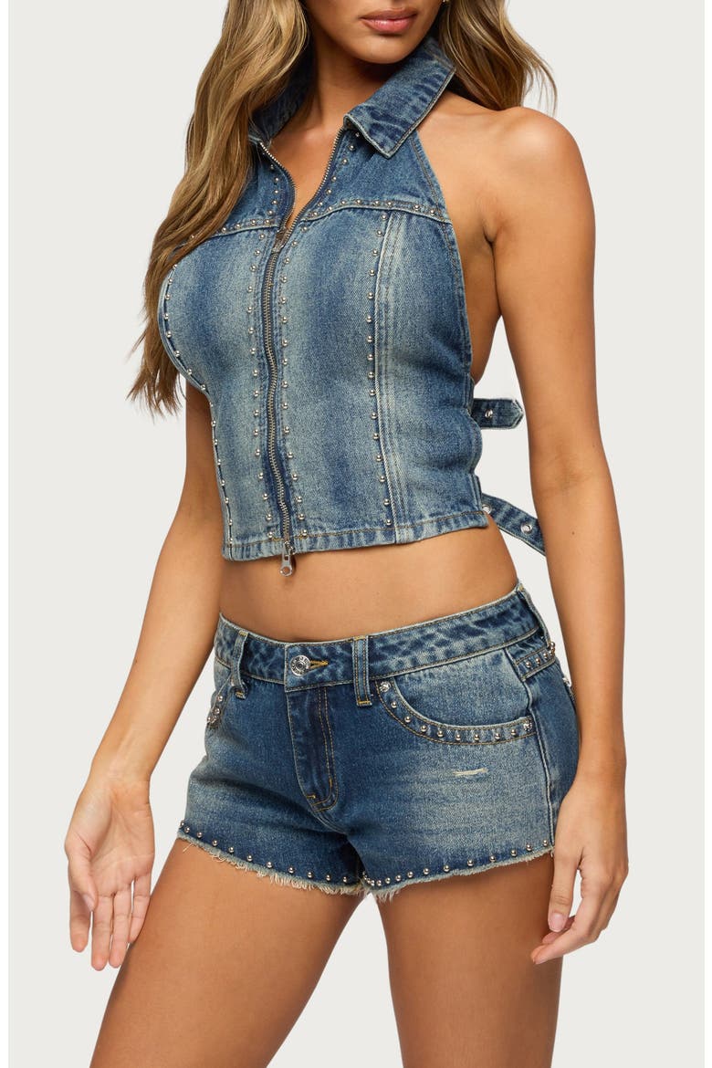 Gaya Open Back Zip-Up Denim Top, Alternate, color, MEDIUM-VINTAGE-INDIGO