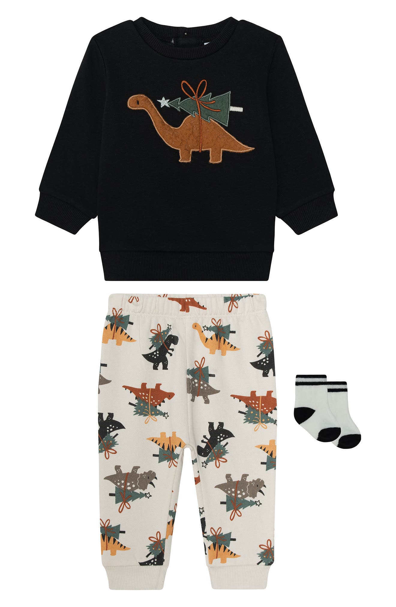 PL Baby by Petit Lem Dinosaur 3-Piece Sweatshirt, Joggers & Socks Set