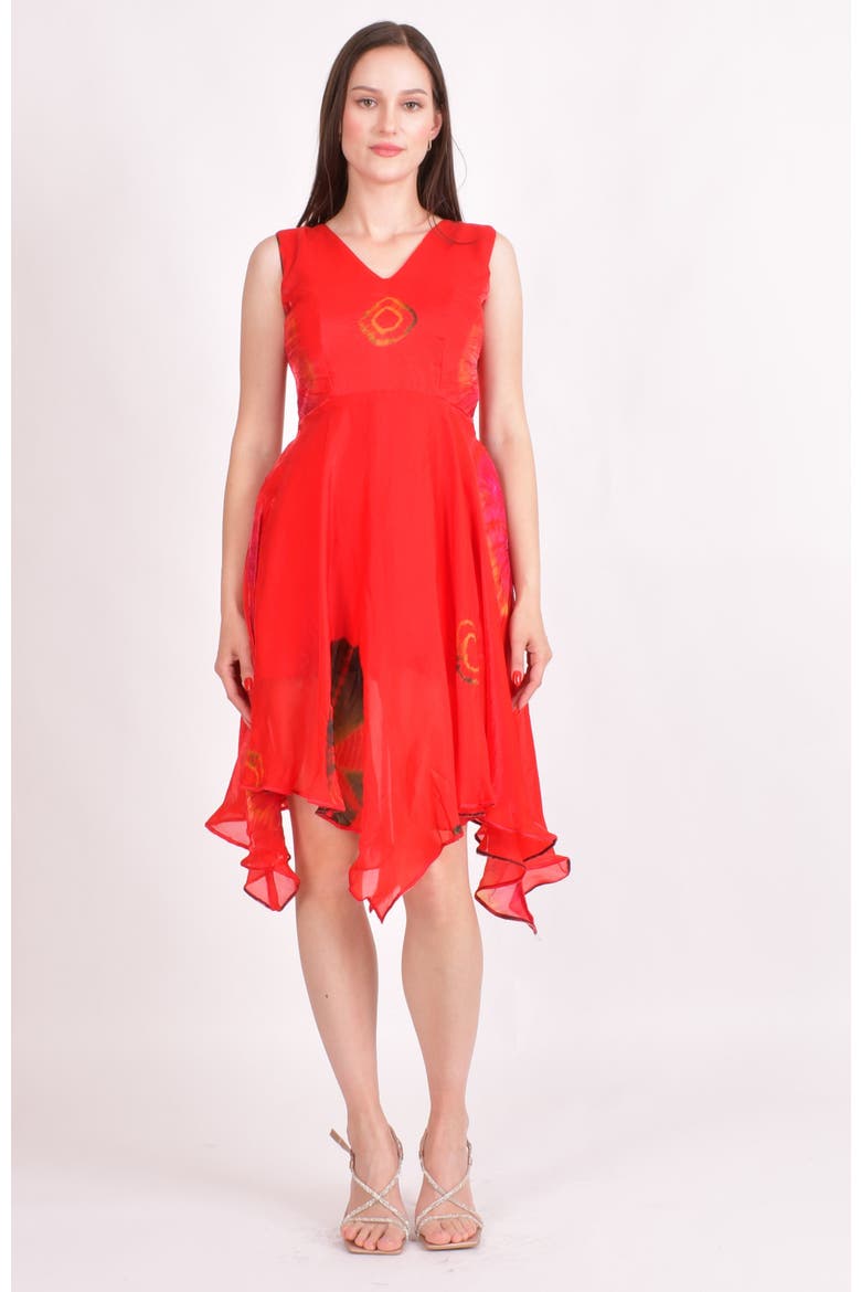 Kleo Hand Tie Dye High Low Dress, Alternate, color, Red