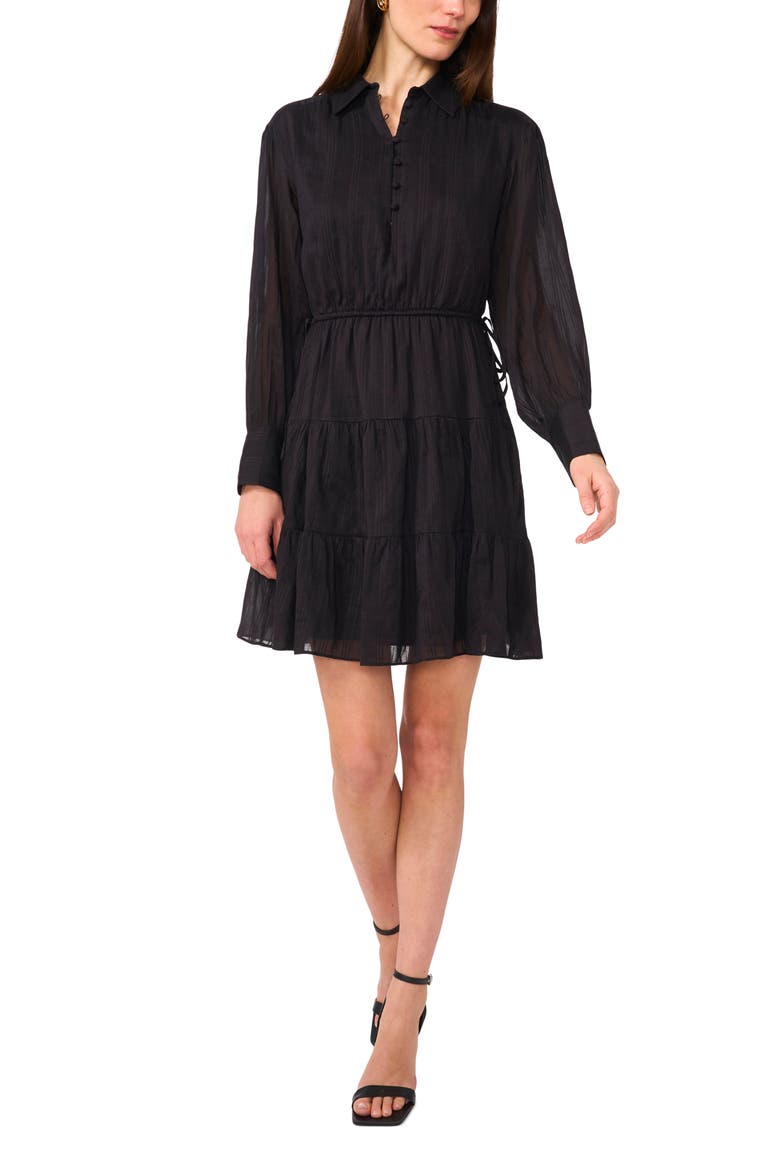 Long Sleeve Tiered Shirtdress, Main, color, RICH BLACK