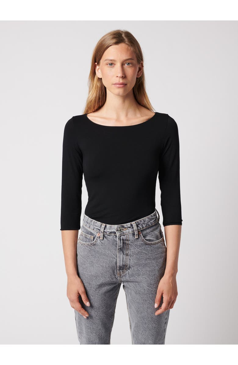 Majestic Filatures Soft Touch 3/4 Sleeve Merrow Edge Boatneck T-Shirt, Main, color, Noir