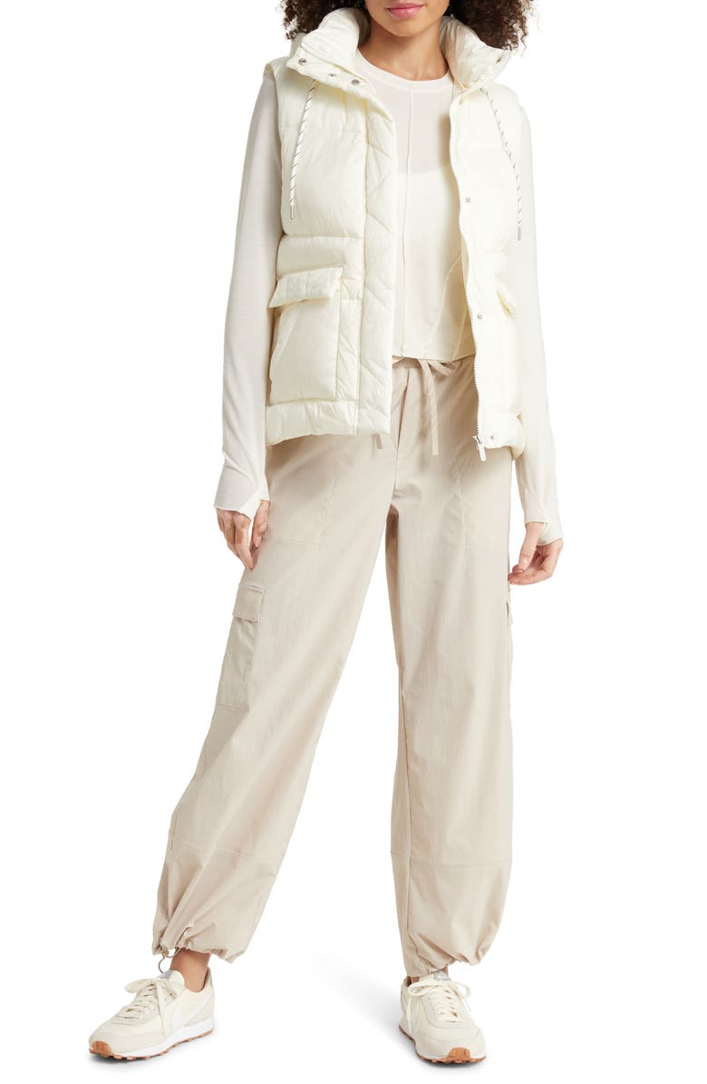 Zella Quilted Hooded Cocoon Vest, Alternate, color, Ivory Egret
