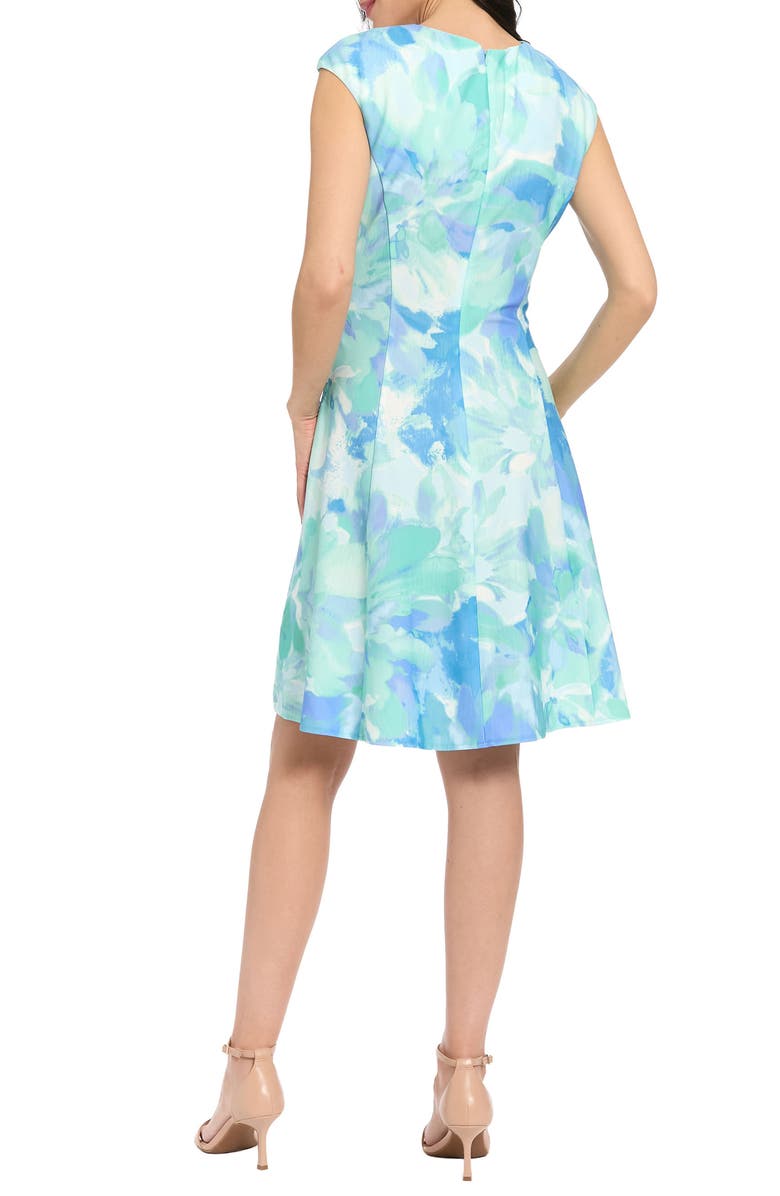 London Times Cap Sleeve Fit & Flare Dress, Alternate, color, Sage/ Blue