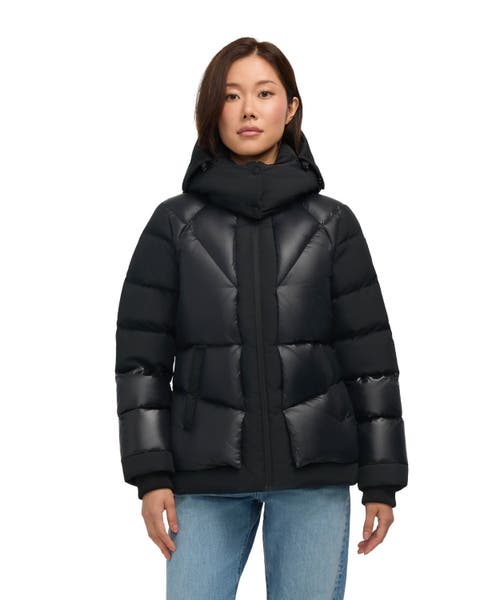 Vega Mixed Media Puffer Jacket with Removable Hood