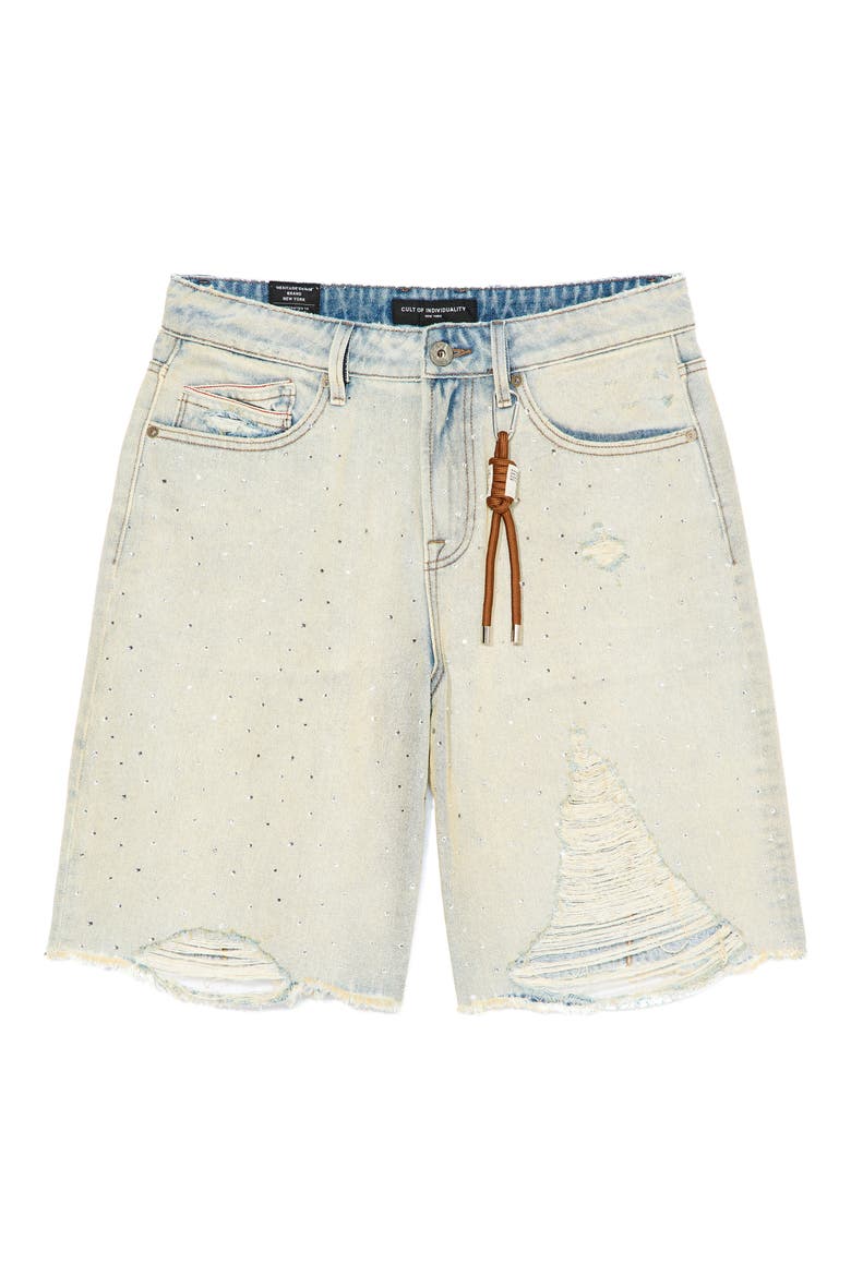 Grunge Rhinestone Denim Shorts, Alternate, color, ANTIQUE
