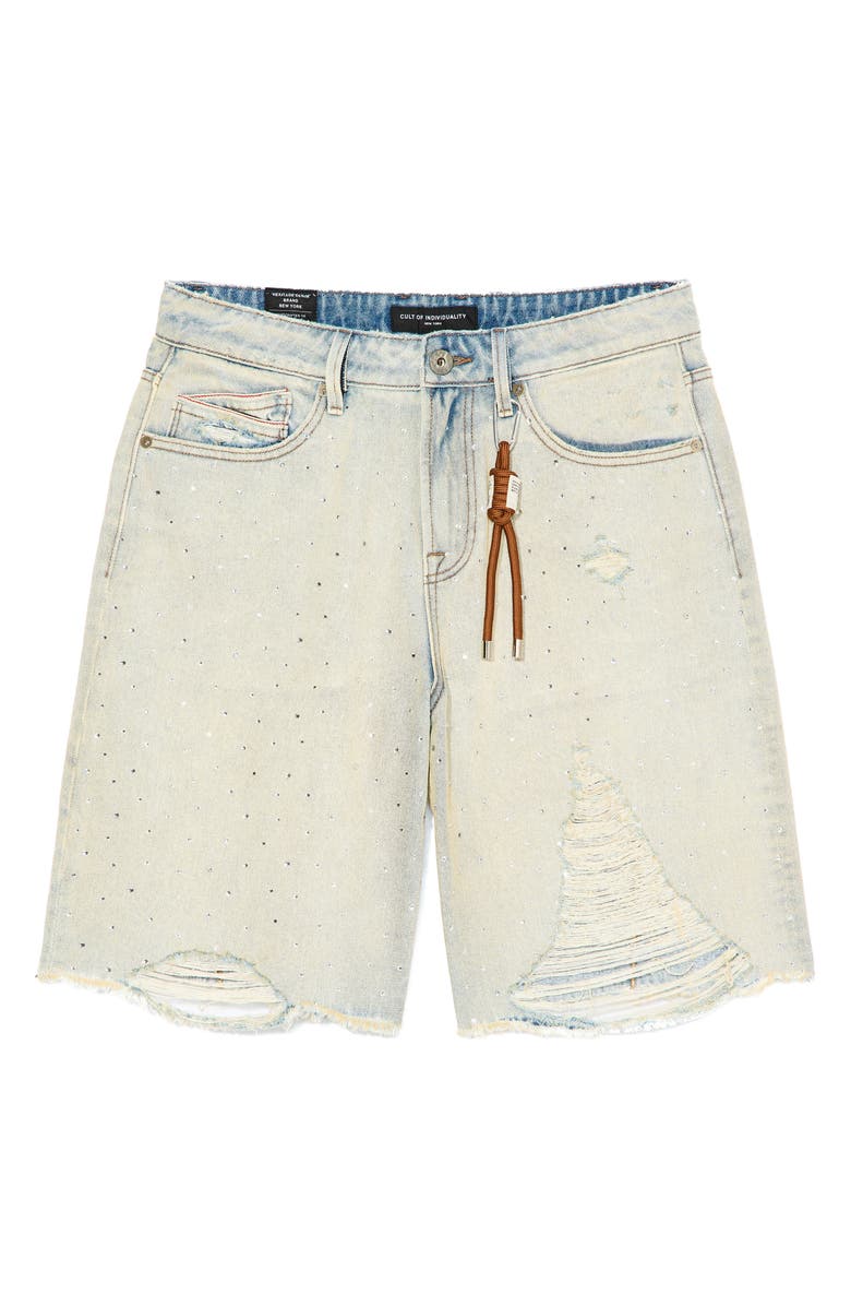 Cult of Individuality Grunge Rhinestone Denim Shorts, Alternate, color, Antique