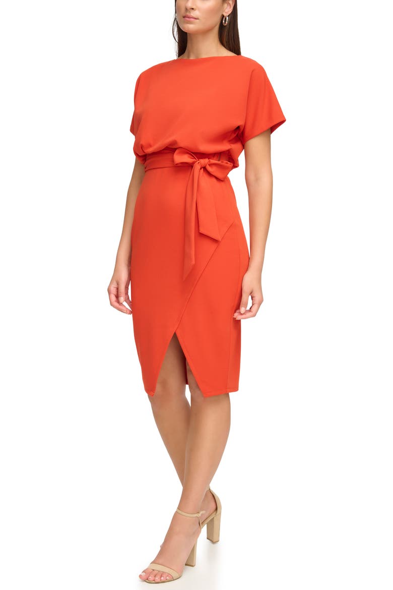 Tie Front Blouson Dress, Alternate, color, BURNT ORANGE