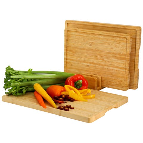 3 Piece Natural Wood Cutting Board Set with Base