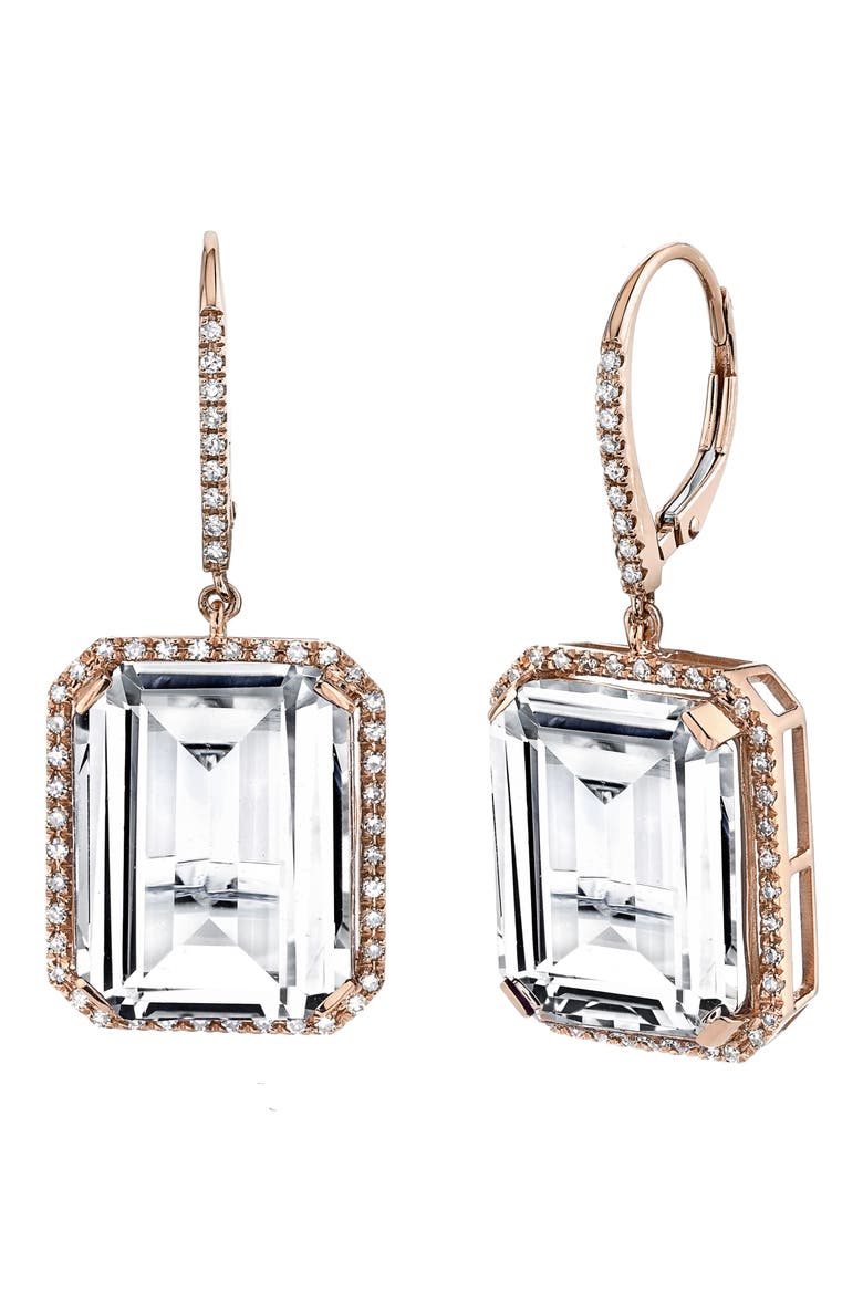 Portrait White Topaz & Diamond Drop Earrings, Main, color, ROSE GOLD