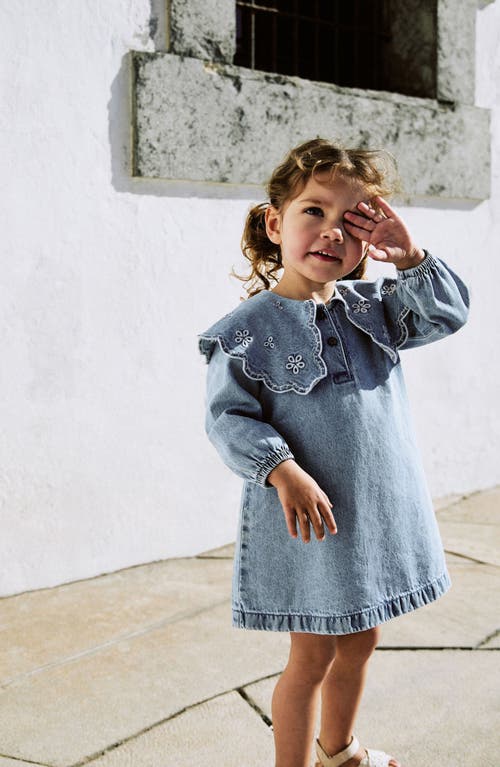 Next Kids' Embroidered Collar Denim Dress In Blue