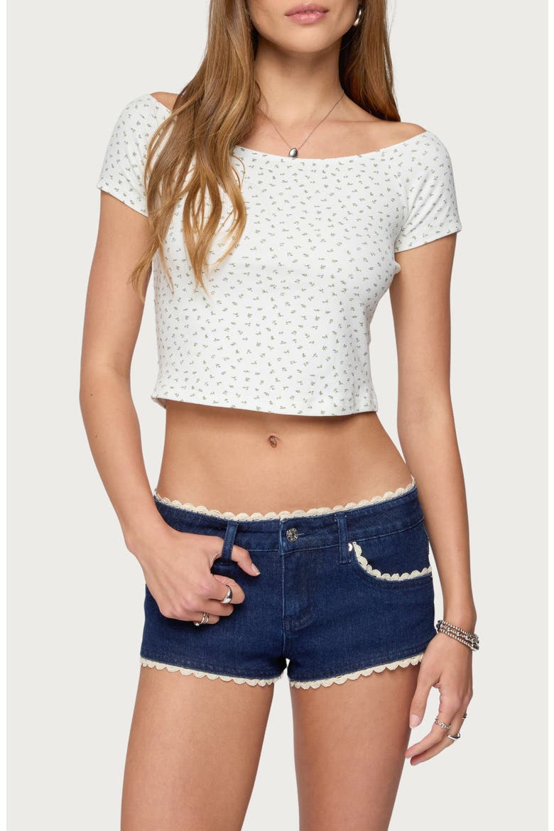 Perry Floral Print Crop Top, Main, color, WHITE