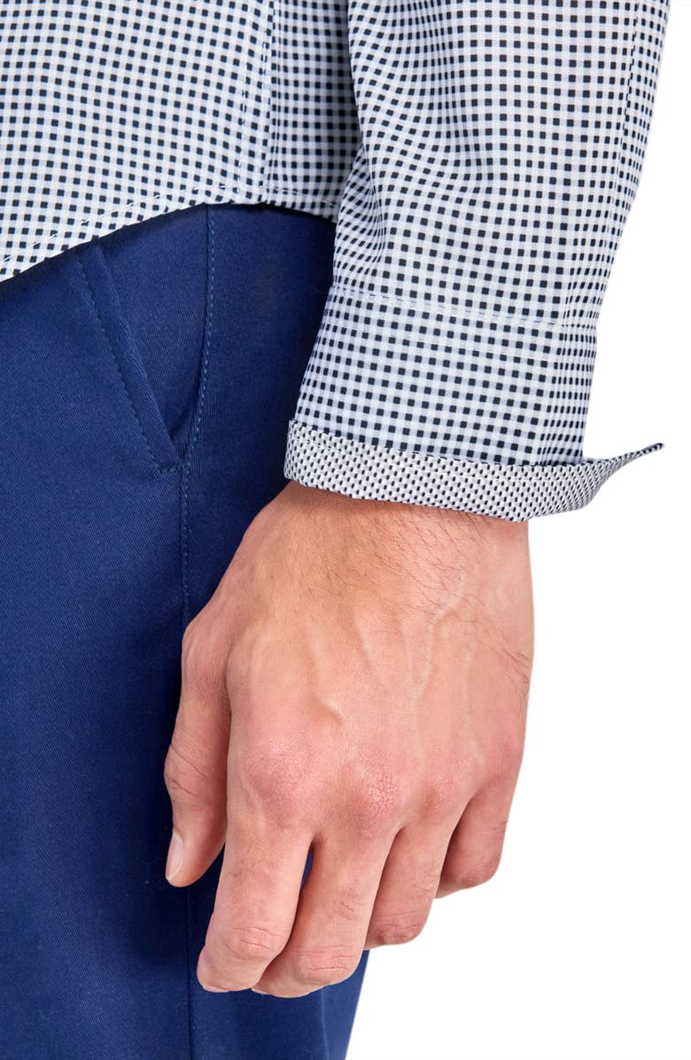 CONSTRUCT Slim Fit Micro Plaid Recycled 4-Way Stretch Performance Long Sleeve Shirt, Alternate, color, Black