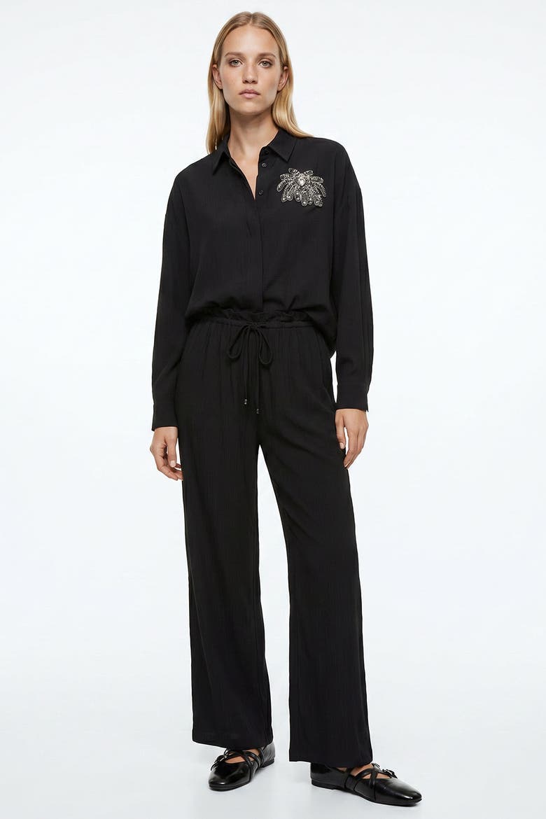 Morganne High Rise Wide Leg Woven Pants, Alternate, color, Black