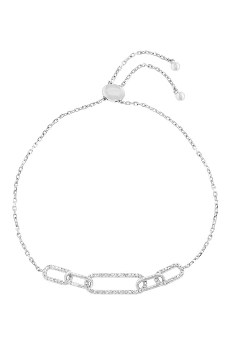 Pavé Diamond Paper Clip Link Slider Bracelet, Main, color, SILVER