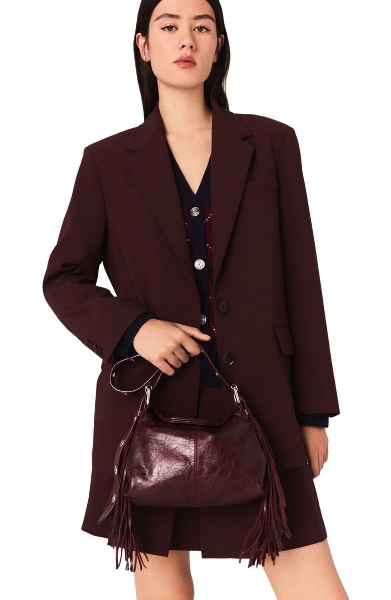 maje Belted suit jacket, Main, color, Burgundy