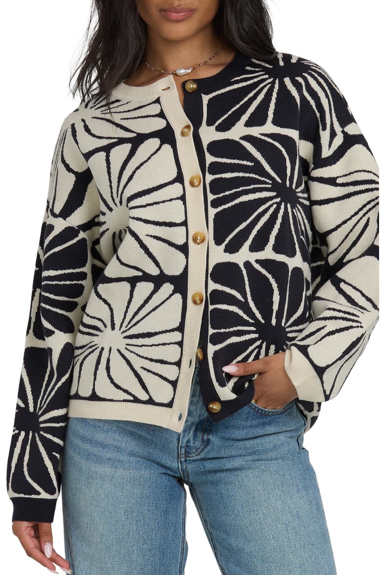 Overheated Colorblock Cotton Blend Cardigan, Main, color, BLACK SANDS