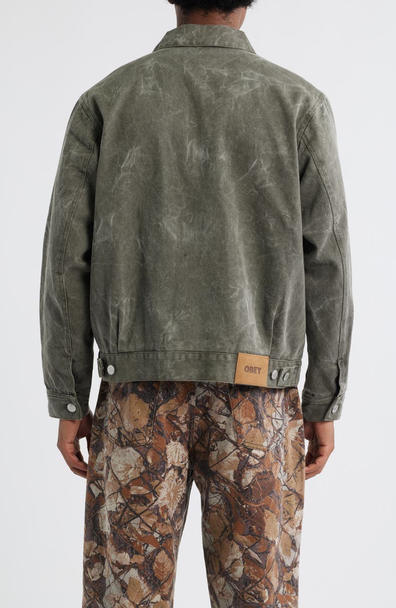 Obey Workman Cotton Denim Zip Jacket, Alternate, color, Black Olive Wrinkle Wash