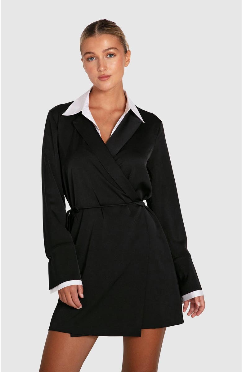 Belle & Bloom Make Me Feel Layered Shirt Dress, Main, color, Black/White