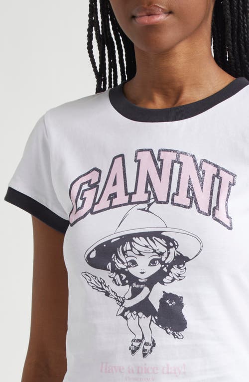 Shop Ganni Logo Jersey Organic Cotton Baseball T-shirt In Bright White