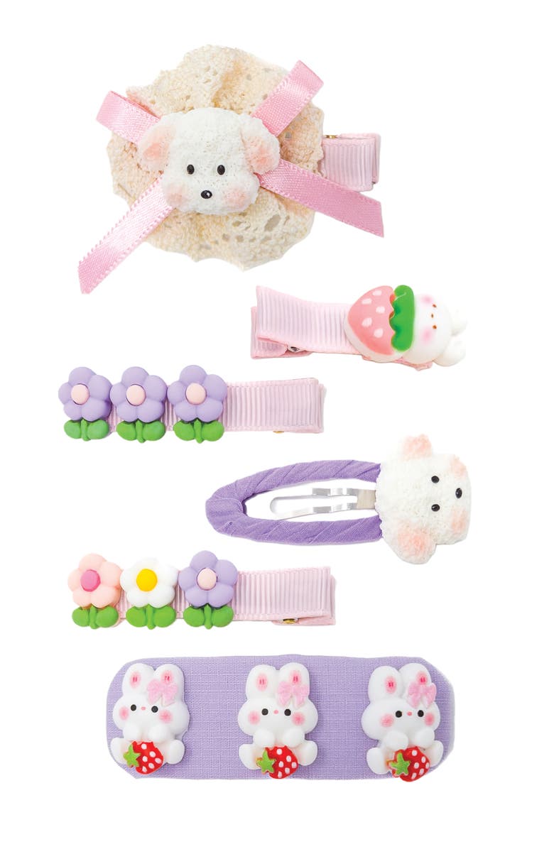 Puttisu Puppy & Bunny Garden Hair Clip Set of 6, Main, color, Lavender