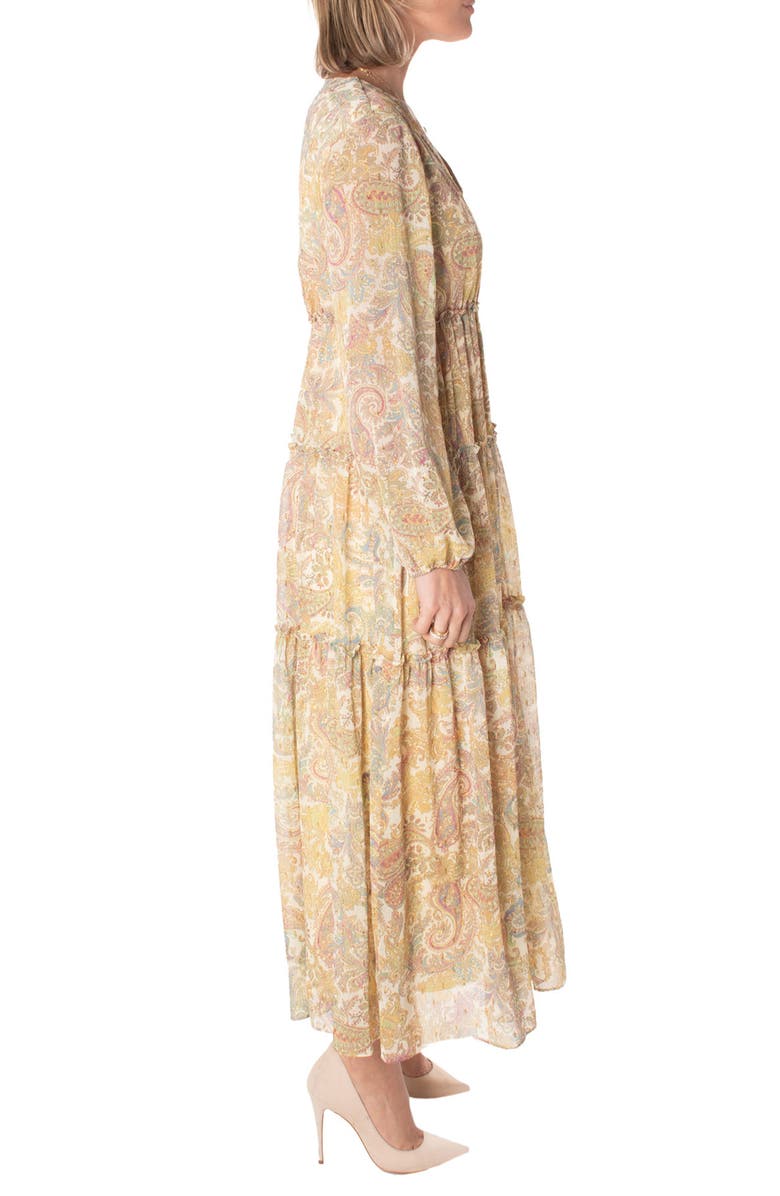 Taylor Dresses Chiffon V-Neck Long Sleeve Button Front Maxi Dress, Alternate, color,