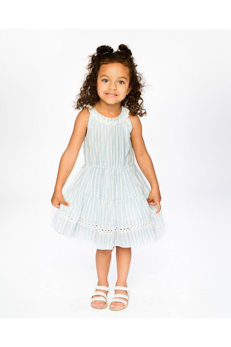 Multi-Tiered Sleeveless Stripes Dress, Alternate, color, White and Blue Stripes