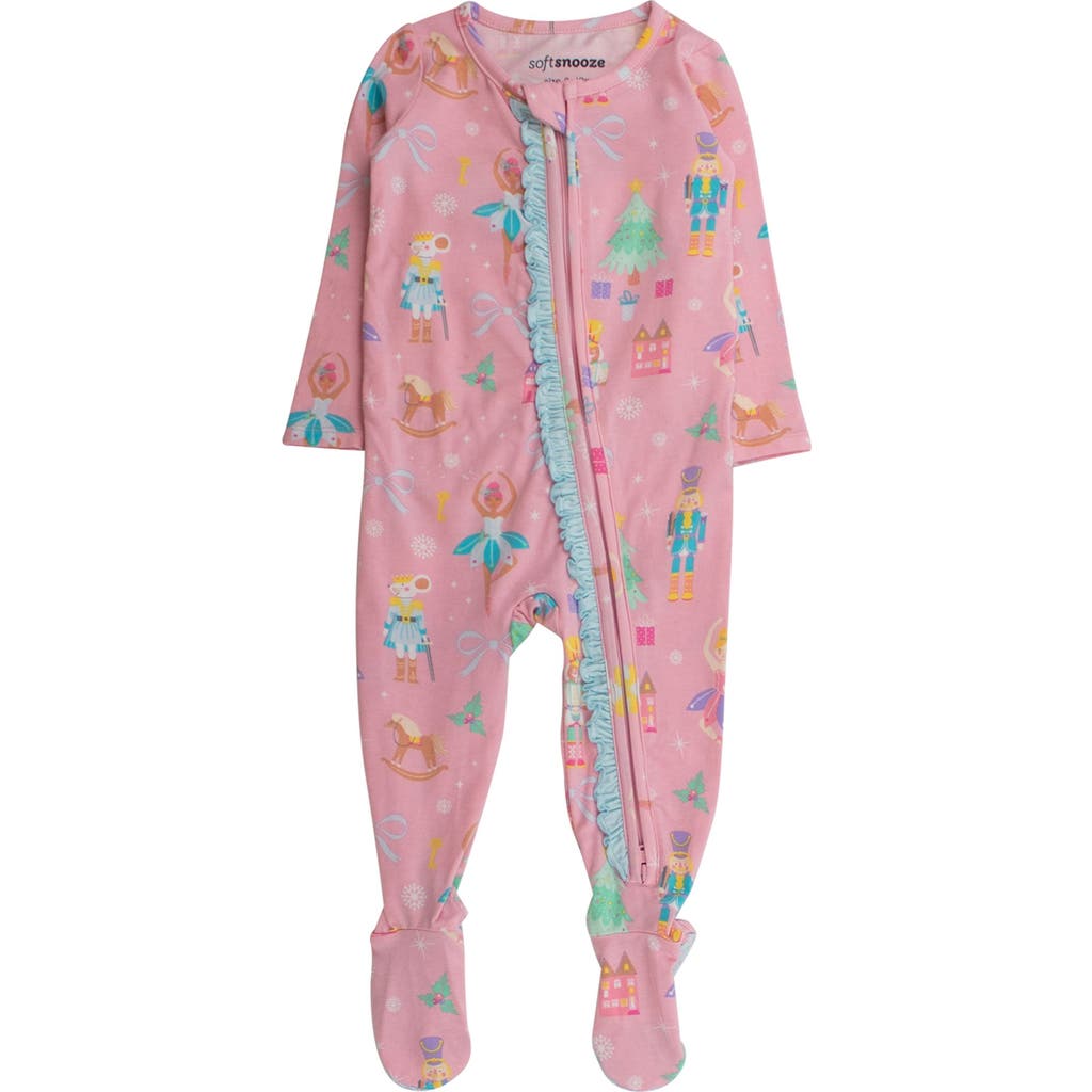 Rufflebutts Modal Blend Ruffle One Piece Footie Pajamas In Pink