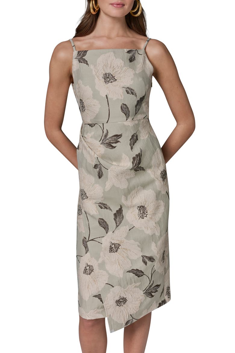 Metallic Floral Jacquard Sheath Dress, Alternate, color, AGAVE MULTI