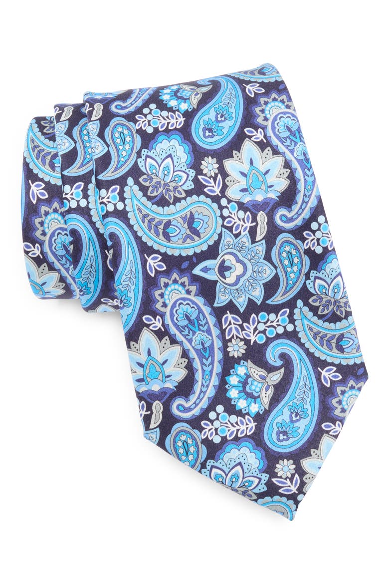 Paisley Floral Silk Tie, Main, color, NAVY/ BLUE