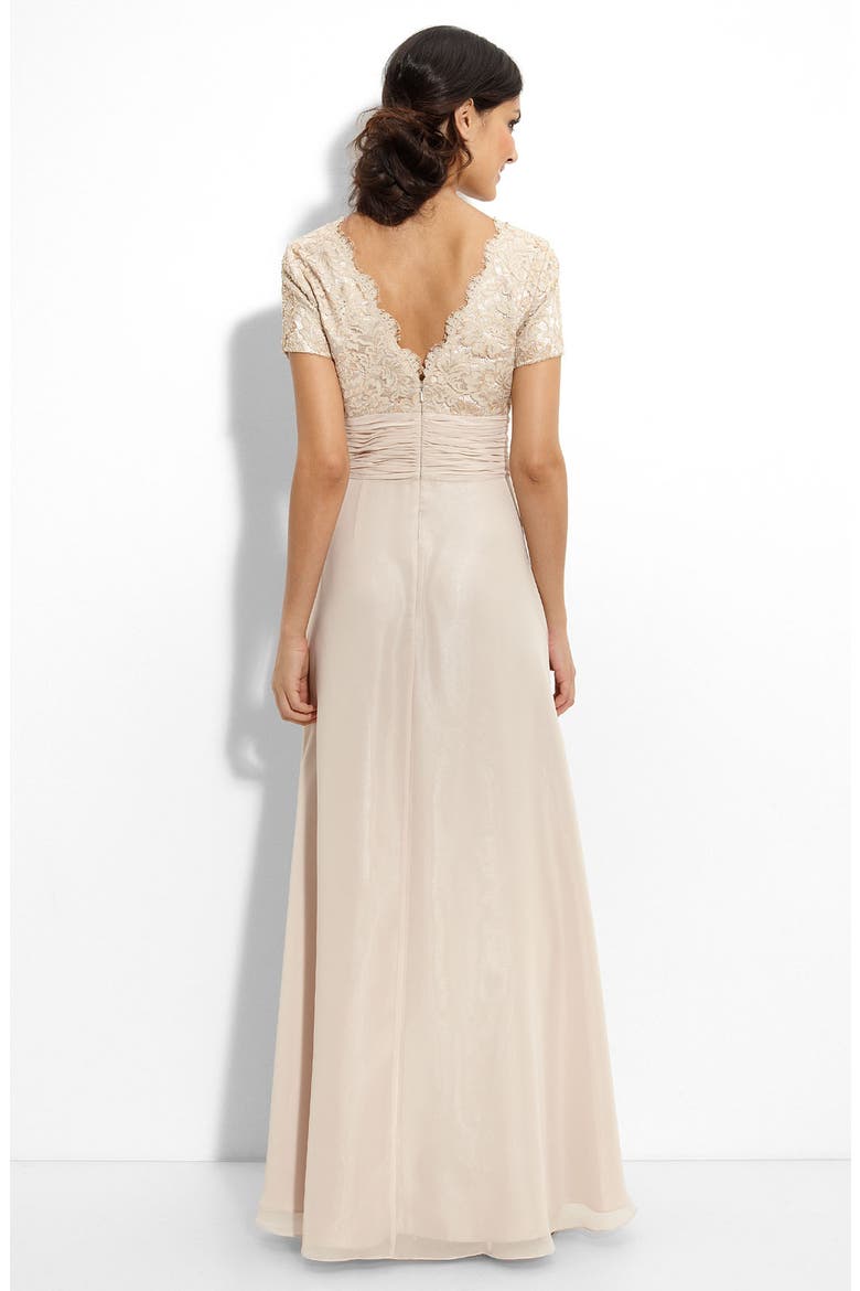 Beaded Lace & Chiffon Gown, Alternate, color, CHAMPAGNE