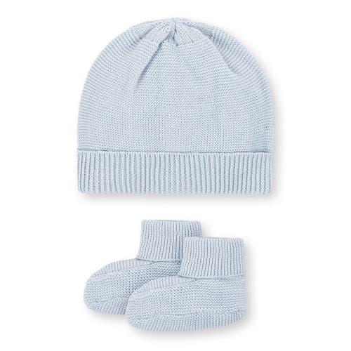 Hope & Henry Baby Organic Sweater Beanie And Bootie Set, Infant In Airy Blue Beanie Set
