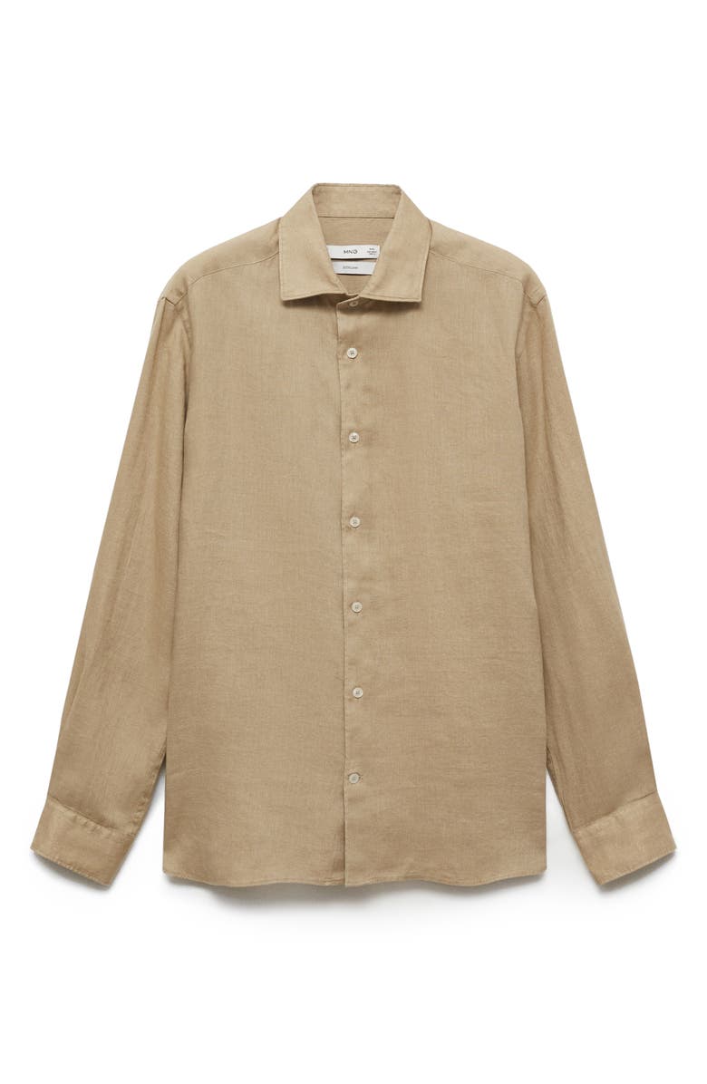 MANGO Slim Fit Linen Button-Up Shirt, Alternate, color, Beige