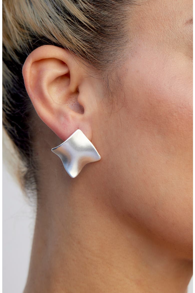 Wavy Square Button Stud Earrings, Alternate, color, SILVER