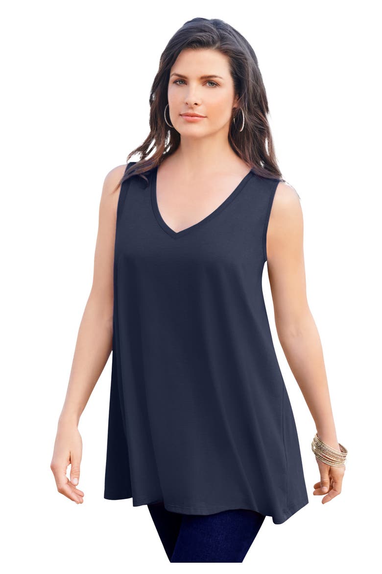 Plus Size Cotton Ultimate Swing Tank Top, Main, color, NAVY