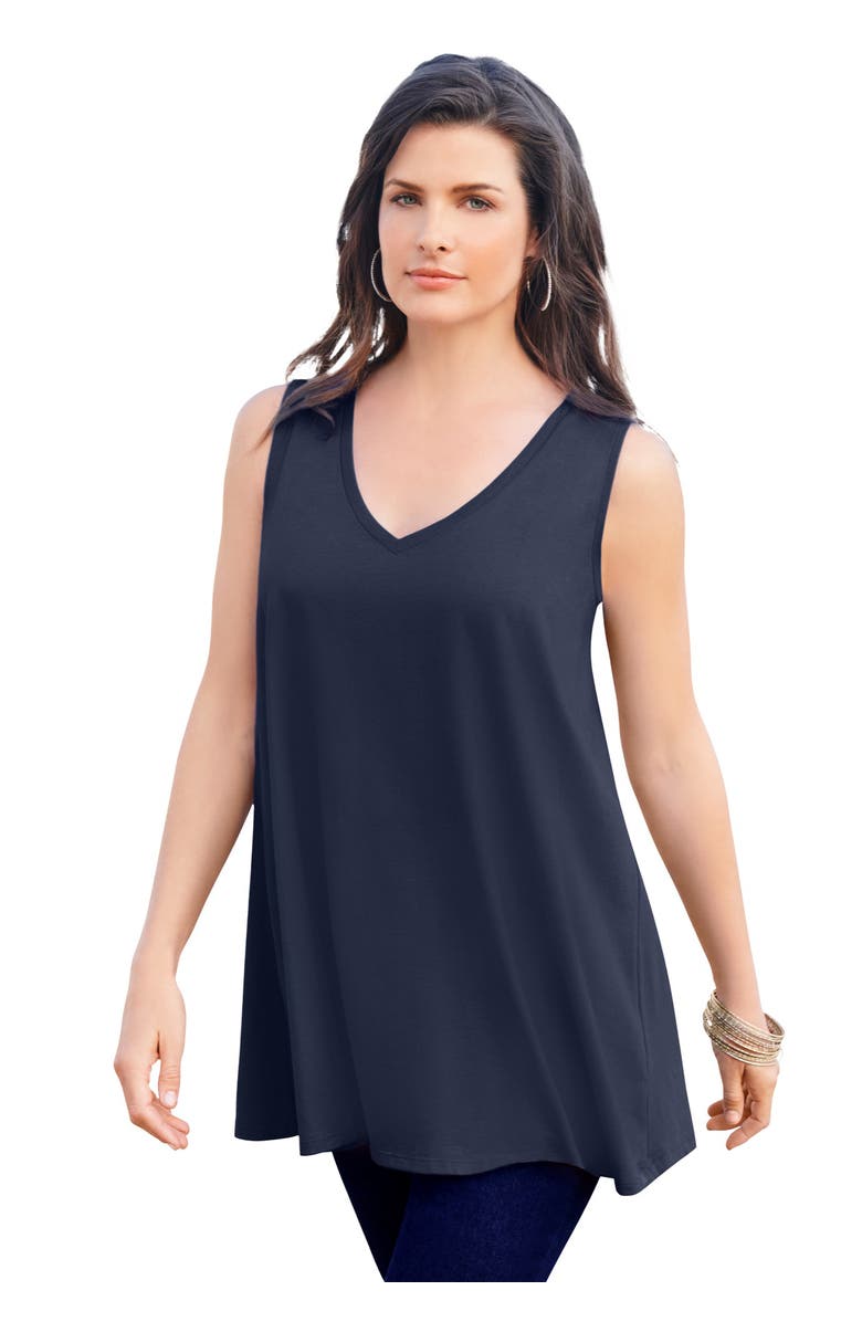 Roaman's Plus Size Cotton Ultimate Swing Tank Top, Main, color, Navy