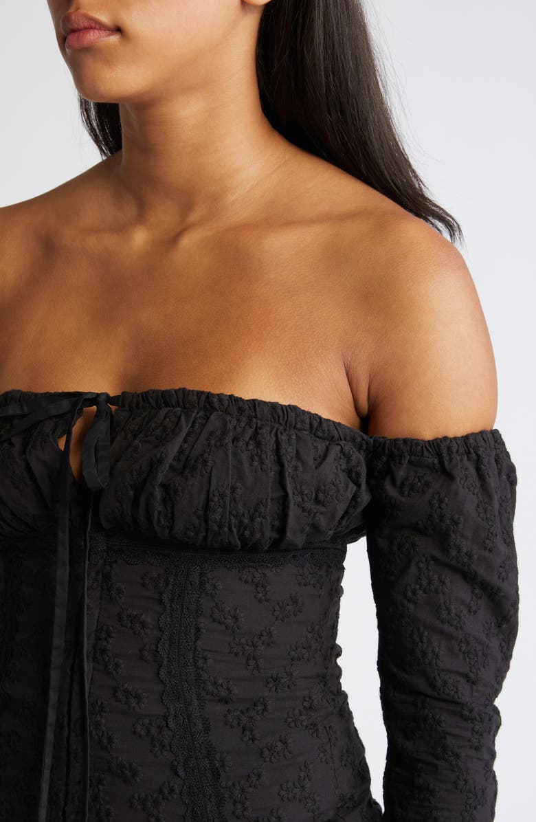 Mistress Rocks Embroidered Lace Off the Shoulder Long Sleeve Minidress, Alternate, color,