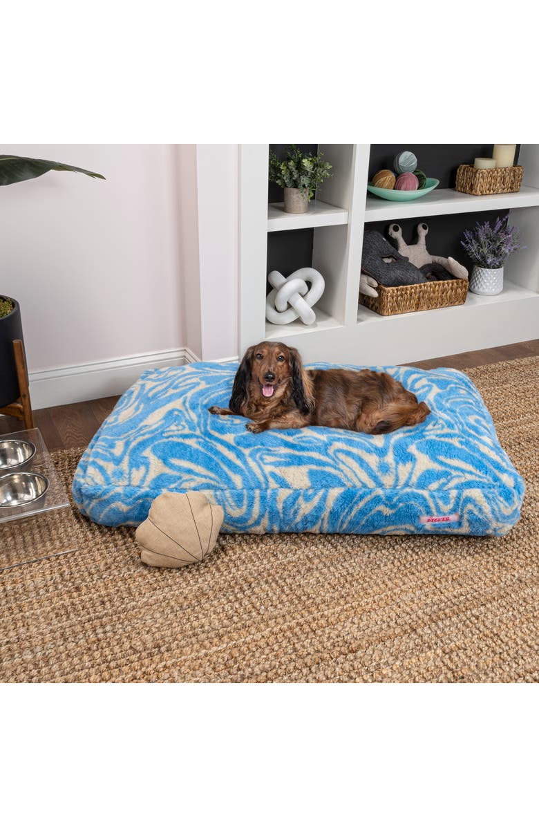 The Licker Store MabelDesigner Modern Ultra Soft Reversible Plush Rectangular Pet Bed with Washable Cover, Alternate, color, Blue/Cream