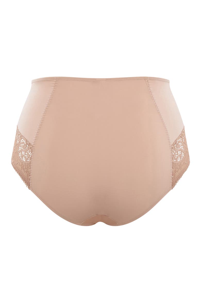 Estel High Waist Lace Trim Briefs, Alternate, color, HONEY