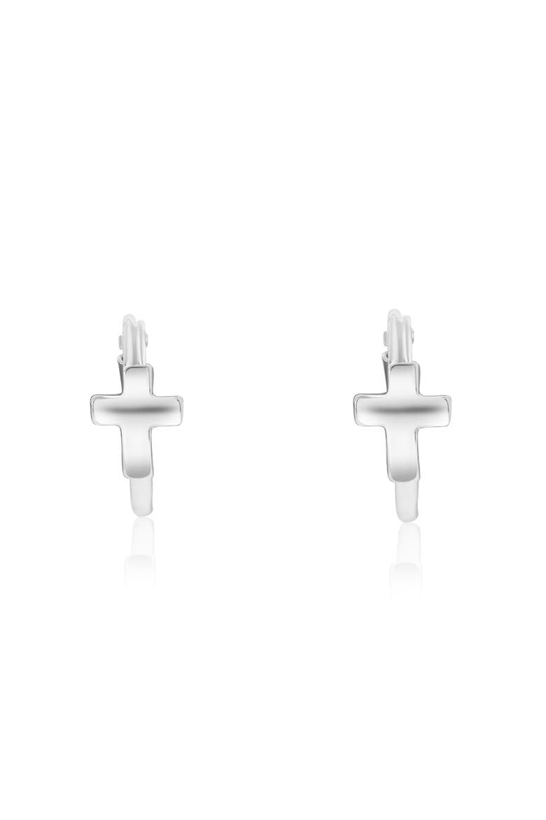 Sterling Silver Mini Cross Huggies, Alternate, color, Silver