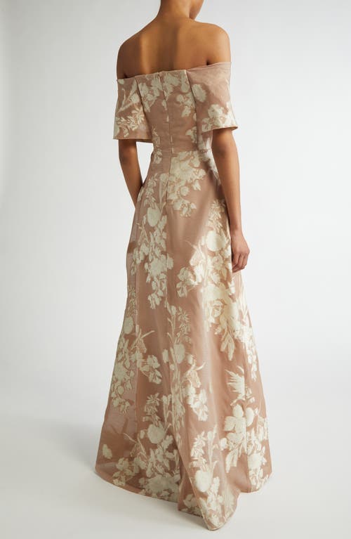 Lela Rose Deedie Floral Fil Coupe Off-the-shoulder Gown In Nude