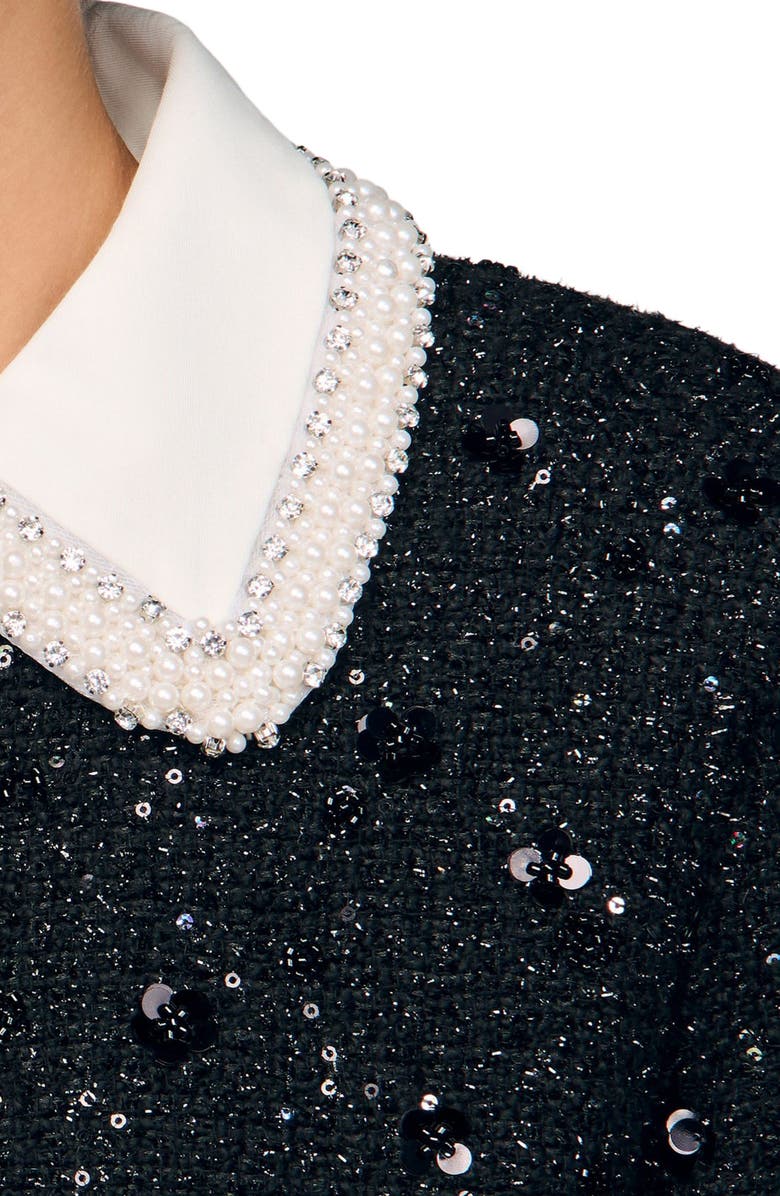SANDRO Rhinestone tweed cropped jacket, Alternate, color, Black