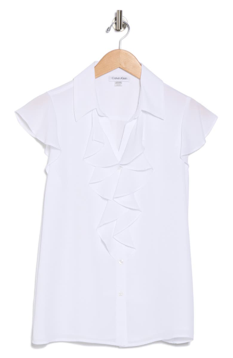 Calvin Klein Ruffle Cap Sleeve Top, Alternate, color, White